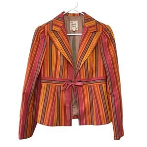 Vintage Nanette Lepore Blazer Pink Orange Striped Suit Jacket Tie Front Open 6